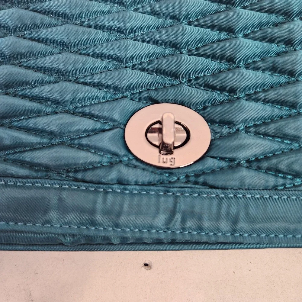 LUG Allegro Clutch Bag Womens Small Teal Green Quilted Turn Lock Purse